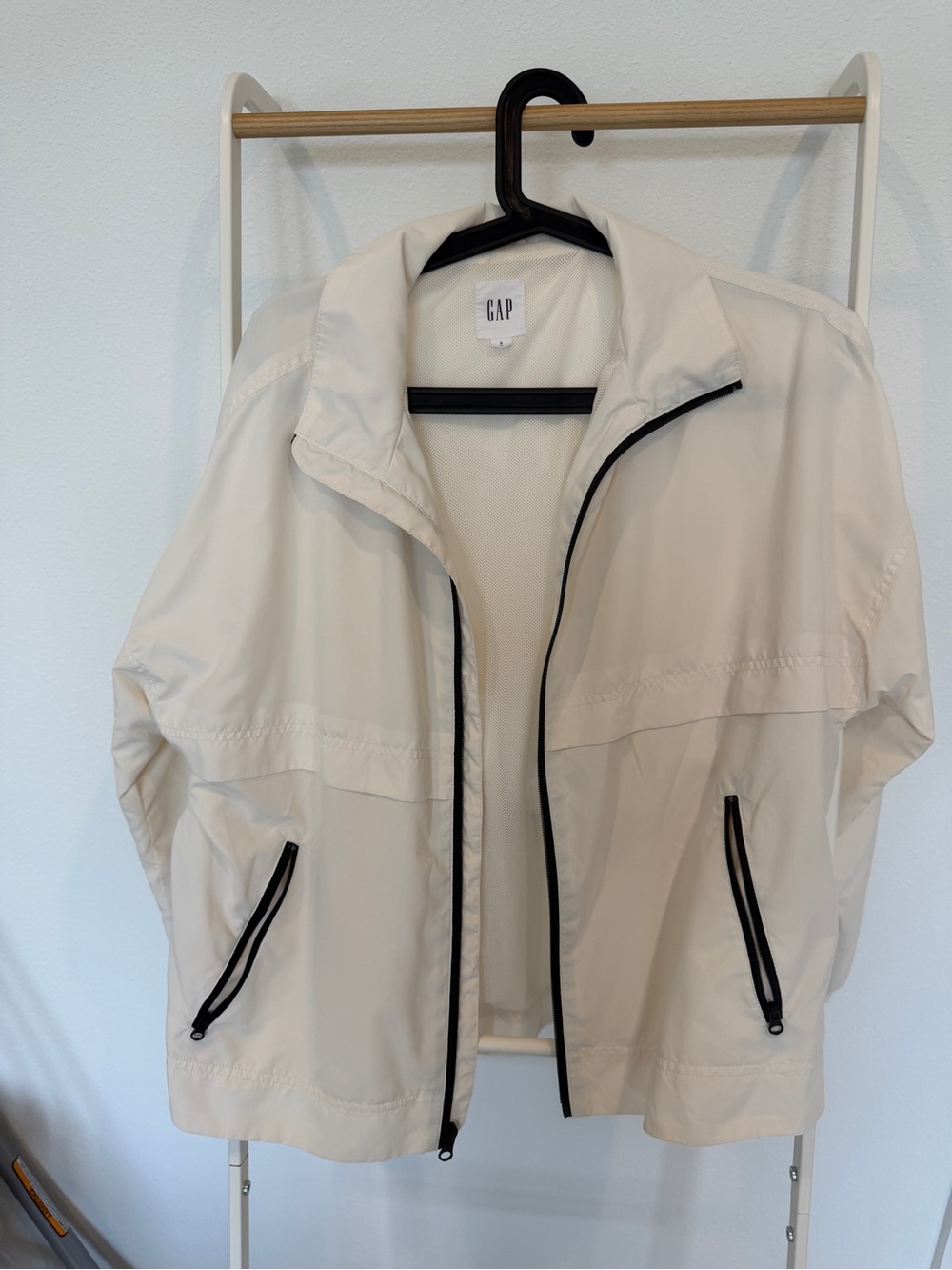GAP White Windbreaker Jacket with Black Trim